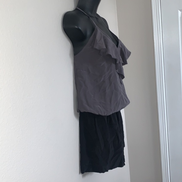 Express Charcoal Grey and Black Ruffle V Neckline Silk Halter Neck Romper - Picture 5 of 11